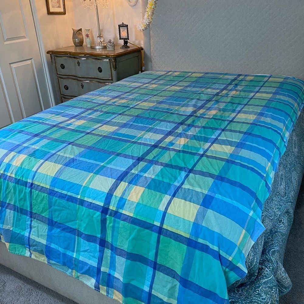 Wamsutta Blue and Green Plaid Bedding Sheet